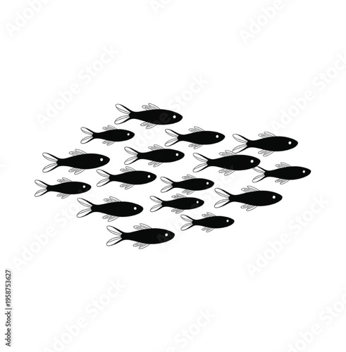 Black and white school of fish minimalist vector illustration EPS PNG file