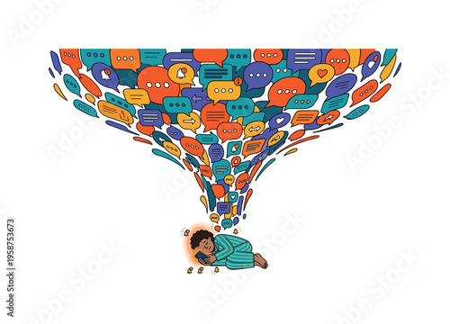 Overwhelmed by notifications, a person sleeps with their phone