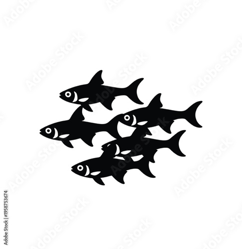Black silhouette of a school of fish swimming together vector illustration EPS PNG file