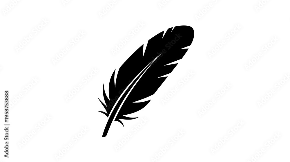 Fototapeta premium black feather silhouette on white background
