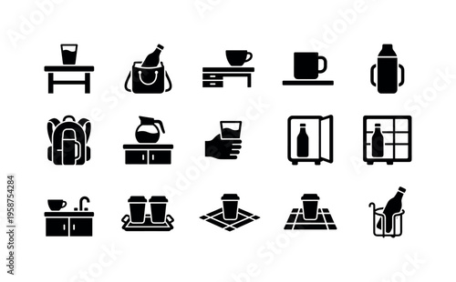Collection of icons representing various drinks and beverage-related items