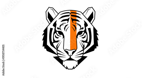 Striking Tiger Head Illustration with Bold Orange Stripes