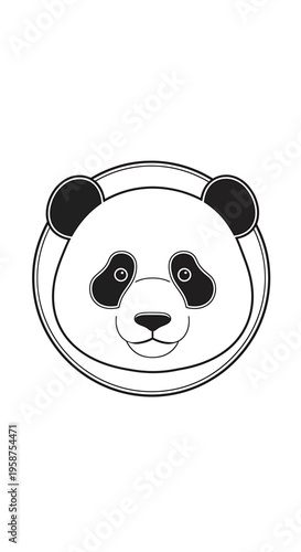 Cute Panda Face Illustration - Simple Black and White Line Art