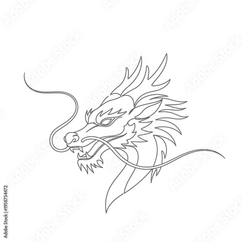 An elegant illustration of a dragon's head in a simplistic, continuous line drawing style