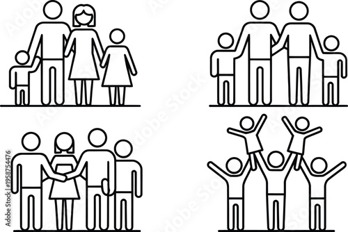 Illustrations of different family and group interaction scenarios