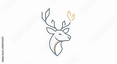 Modern Minimalist Deer Head Illustration with Stylized Line Art and Elegant Antler Accent