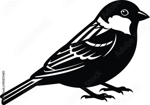 Black and white illustration of a small bird