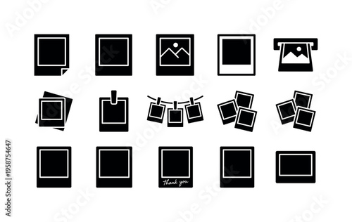 Collection of instant photo print icons and templates for creative projects