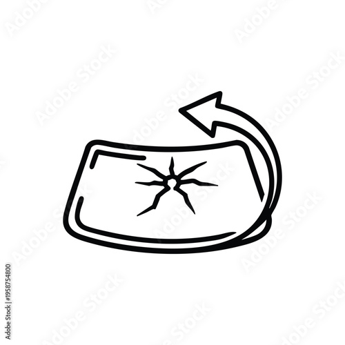 Cracked Car Windshield Replacement Black And White Vector Icon For Auto Repair And Maintenance Services