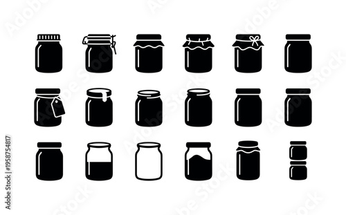 Collection of various glass jars and containers with different lids and closures