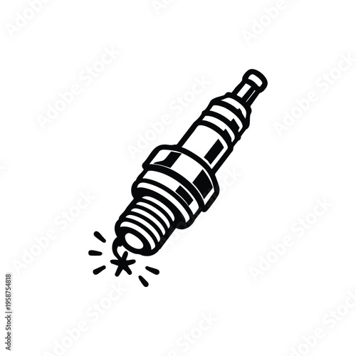 Black and white spark plug icon vector illustration for car service and auto maintenance design