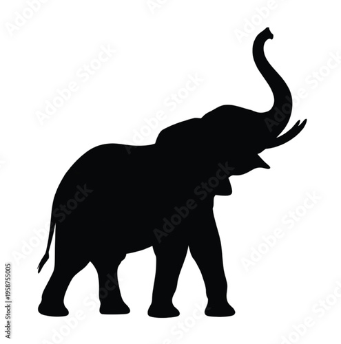 Bold black silhouette of an african elephant with raised trunk vector illustration EPS PNG file