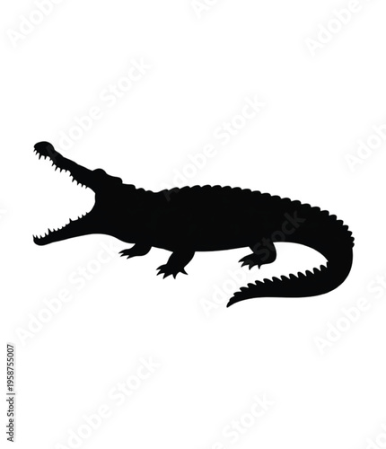 Bold black silhouette of a crocodile with open jaws vector illustration EPS PNG file