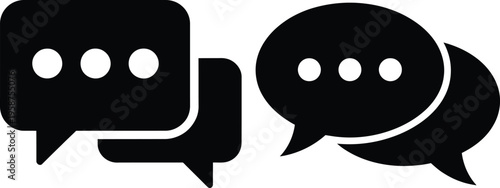 Two speech bubbles representing a conversational exchange between two parties
