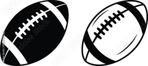 Two contrasting illustrations of an american football with laces and shadows