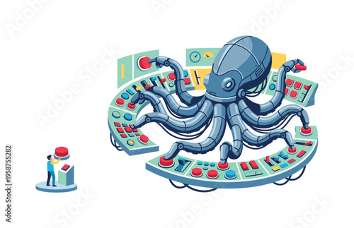 Giant robotic octopus controls complex machinery with multiple tentacles