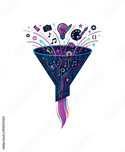 Digital funnel processing creative ideas into actionable outputs