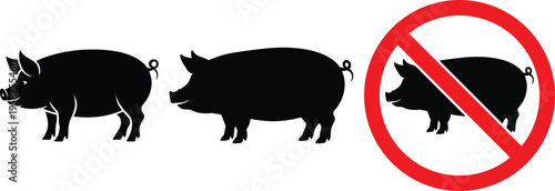 Graphic illustrating pigs with a prohibition symbol on one of them.