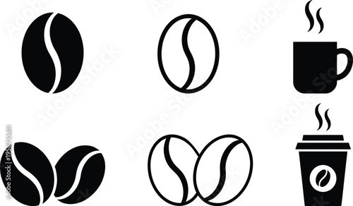 Collection of icons representing different coffee-related items and beverages