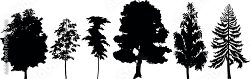 Black tree silhouettes collection for landscape design isolated on white background