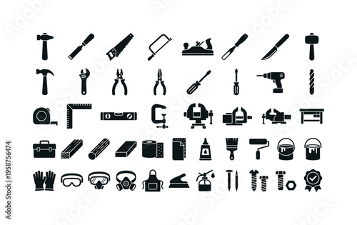 Collection of diverse workshop and crafting tools for various DIY projects