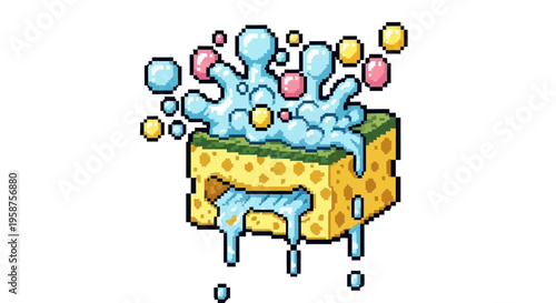 Pixel Art Sponge With Bubbles and Water.