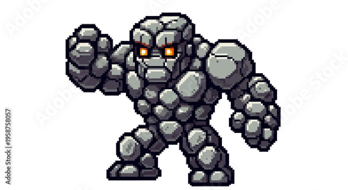 Pixel Art Stone Golem Character Design.