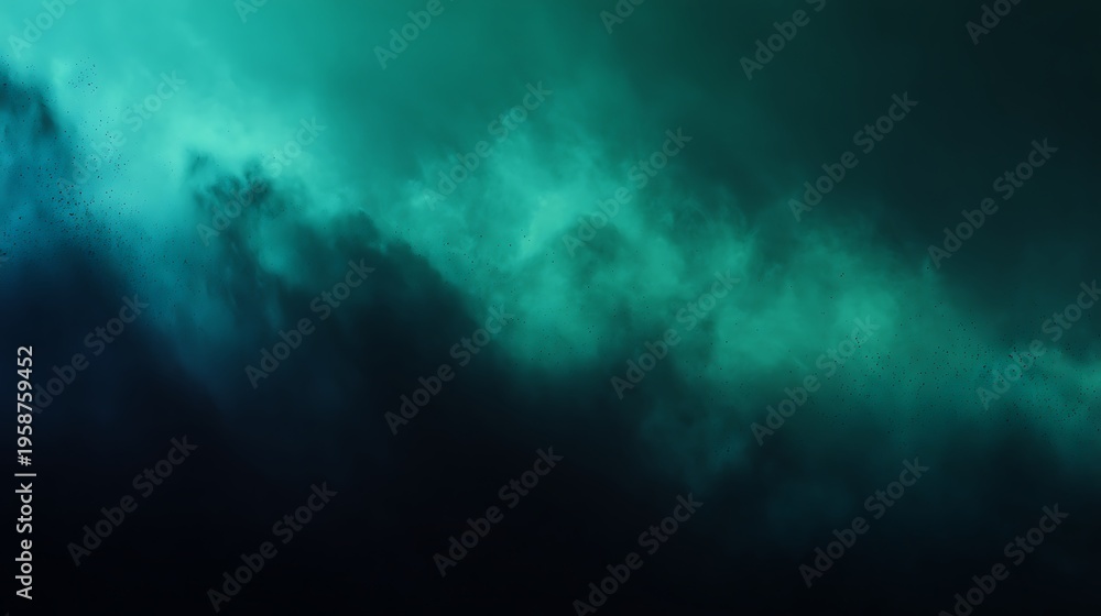 Fototapeta premium Mysterious teal smoke swirls on dark blue background, cinematic atmospheric effect