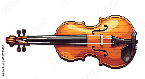 Acoustic Violin Musical Instrument with Strings and Tuning Pegs.