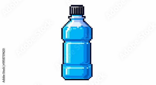 Blue liquid in a plastic bottle with black cap.