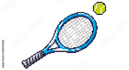 Blue Tennis Racket and Yellow Ball Ready for Play.