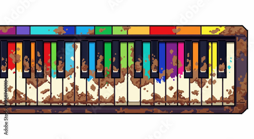Colorful Abstract Piano Keys with Mud Splatter Effect.