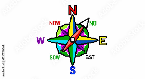 Colorful Compass Rose with Directional Labels.