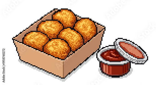 Crispy Chicken Nuggets in Cardboard Box with Dipping Sauces.