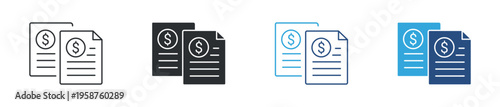 Financial documents and accounting paperwork icon set. Invoice, money report and business finance concept. Vector illustration.