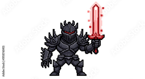 Dark Knight Warrior with Fiery Sword Illustration.