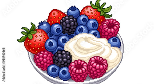 Delicious Bowl of Fresh Berries and Cream.
