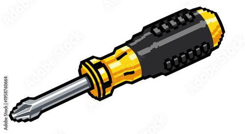 Detailed Illustration of a Phillips Head Screwdriver Tool.