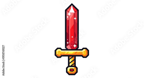 Fantasy Red Gem Sword With Golden Hilt.