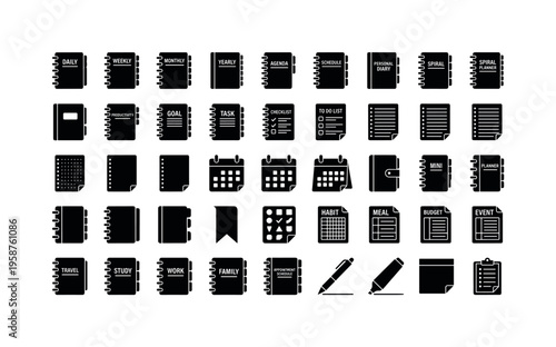 Collection of icons representing various planning and organizational tools for daily life