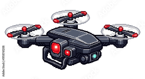 Futuristic Quadcopter Drone with Red and Green Lights.