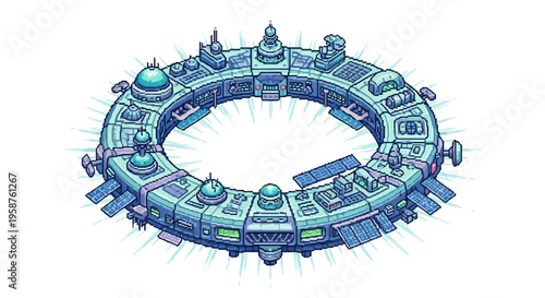Futuristic Ring-Shaped Space Station with Domes and Towers.