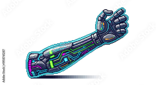 Futuristic Robotic Arm with Glowing Circuits and Advanced Technology.