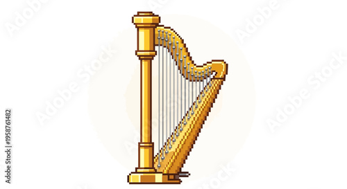Golden Harp Musical Instrument Illustration.