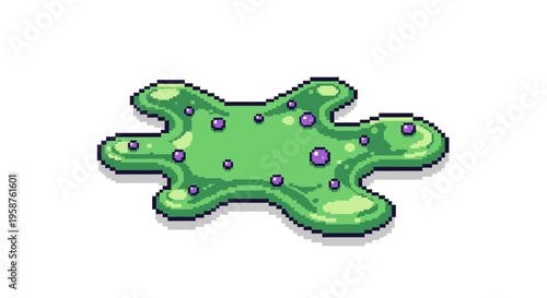 Green Pixelated Blob with Purple Bubbles.