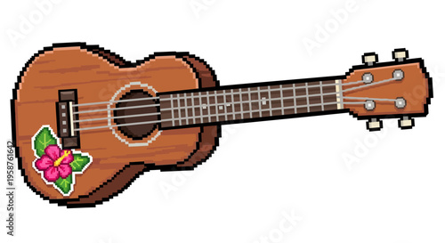 Hawaiian Ukulele with Tropical Flower Decoration.