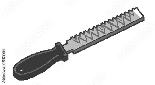 Illustration of a metal rasp tool with a black handle.