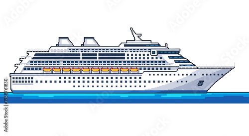 Large White Cruise Ship Sailing on Blue Water.