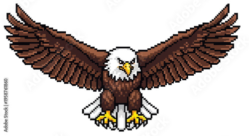 Majestic Bald Eagle in Flight with Wings Spread Wide.