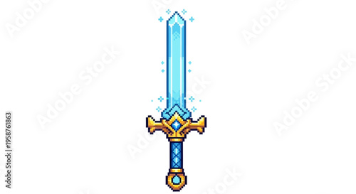Magical Glowing Blue Sword with Ornate Golden Hilt.